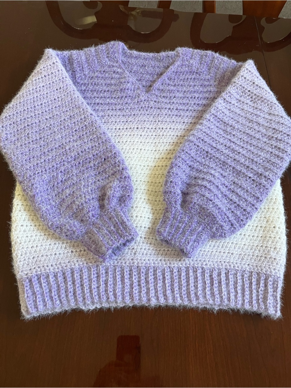 #3052 ‼️NEW‼️ Hand Crochet Over Sized Semi Balloon Sleeve V-Neck Sweater